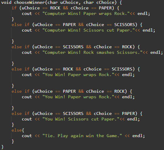 C++ code choosing the winner.